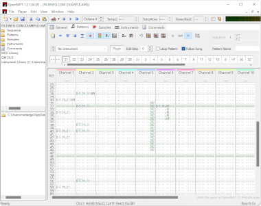 Screenshot of a .ams file in OpenMPT