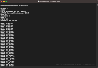 Screenshot of a .bms file in Apple TextEdit 1