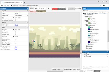 Screenshot of a .c3p file in Scirra Construct 3