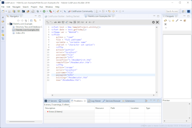 Screenshot of a .cfm file in Adobe ColdFusion Builder 2018