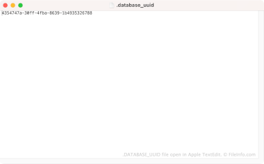 Screenshot of a .database_uuid file in Apple TextEdit