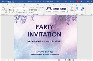 Screenshot of a .dot file in Microsoft Word 365