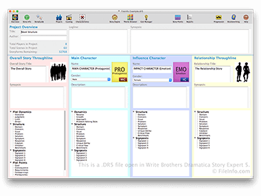 Screenshot of a .dr5 file in Write Brothers Dramatica Story Expert 5