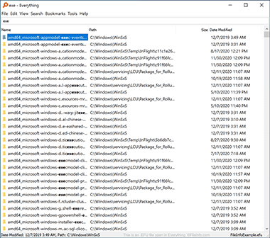 Screenshot of a .efu file in Everything