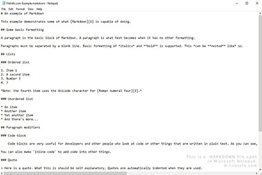 Screenshot of a .markdown file in Microsoft Notepad
