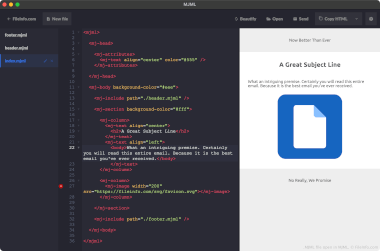 Screenshot of a .mjml file in Mailjet MJML