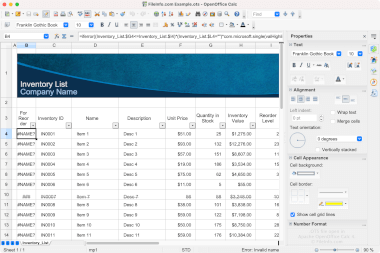 Screenshot of a .ots file in Apache OpenOffice Calc 4