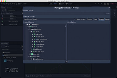 Screenshot of a .profile file in Godot Engine 3.2.1