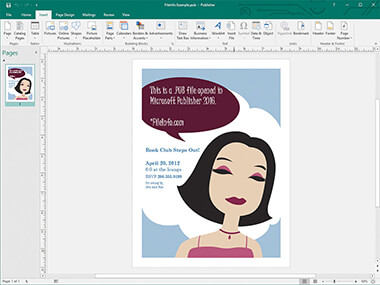 Screenshot of a .pub file in Microsoft Publisher 2016