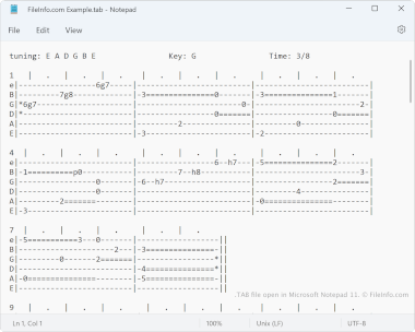 Screenshot of a .tab file in Microsoft Notepad 11