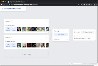 Screenshot of a .tm file in Google Teachable Machine