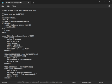 WFM file open in Microsoft Notepad