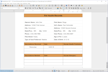 Screenshot of a .wpd file in Corel WordPerfect 2021